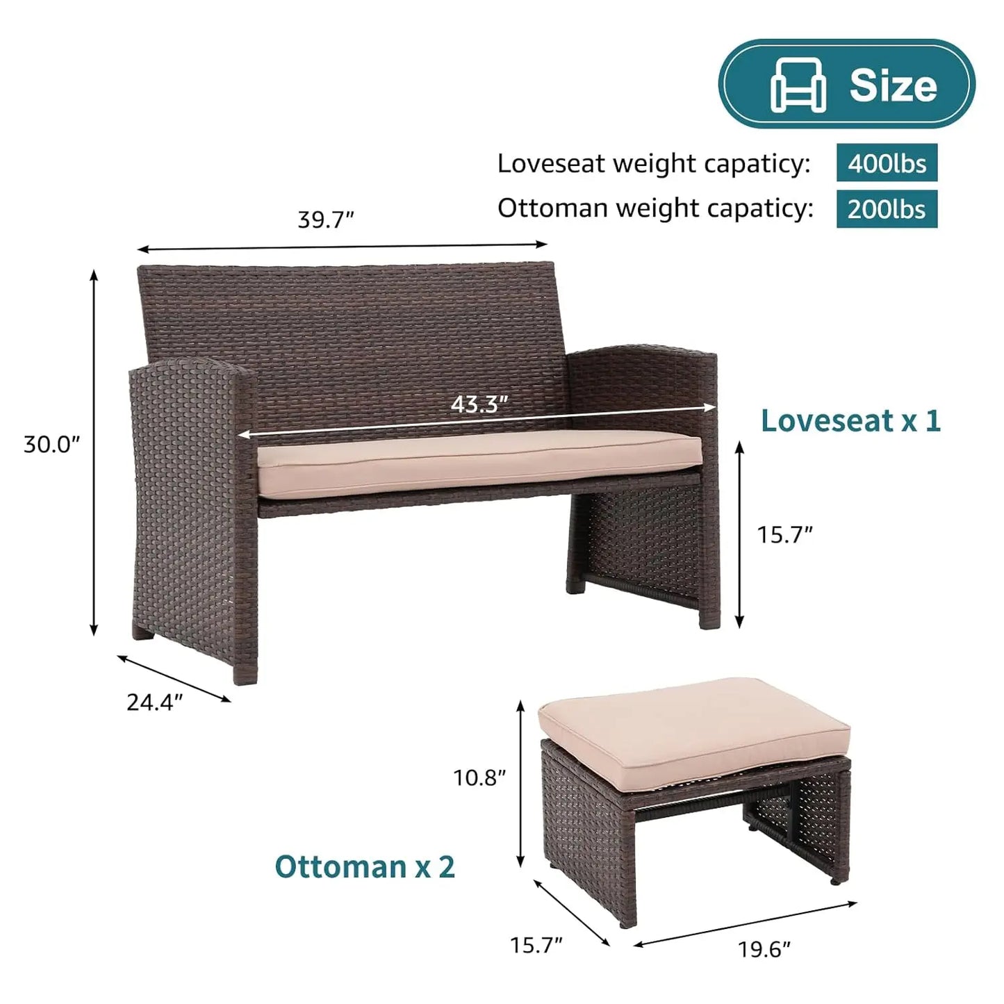 Outdoor Loveseat Patio Furniture Set In All Weather Wicker