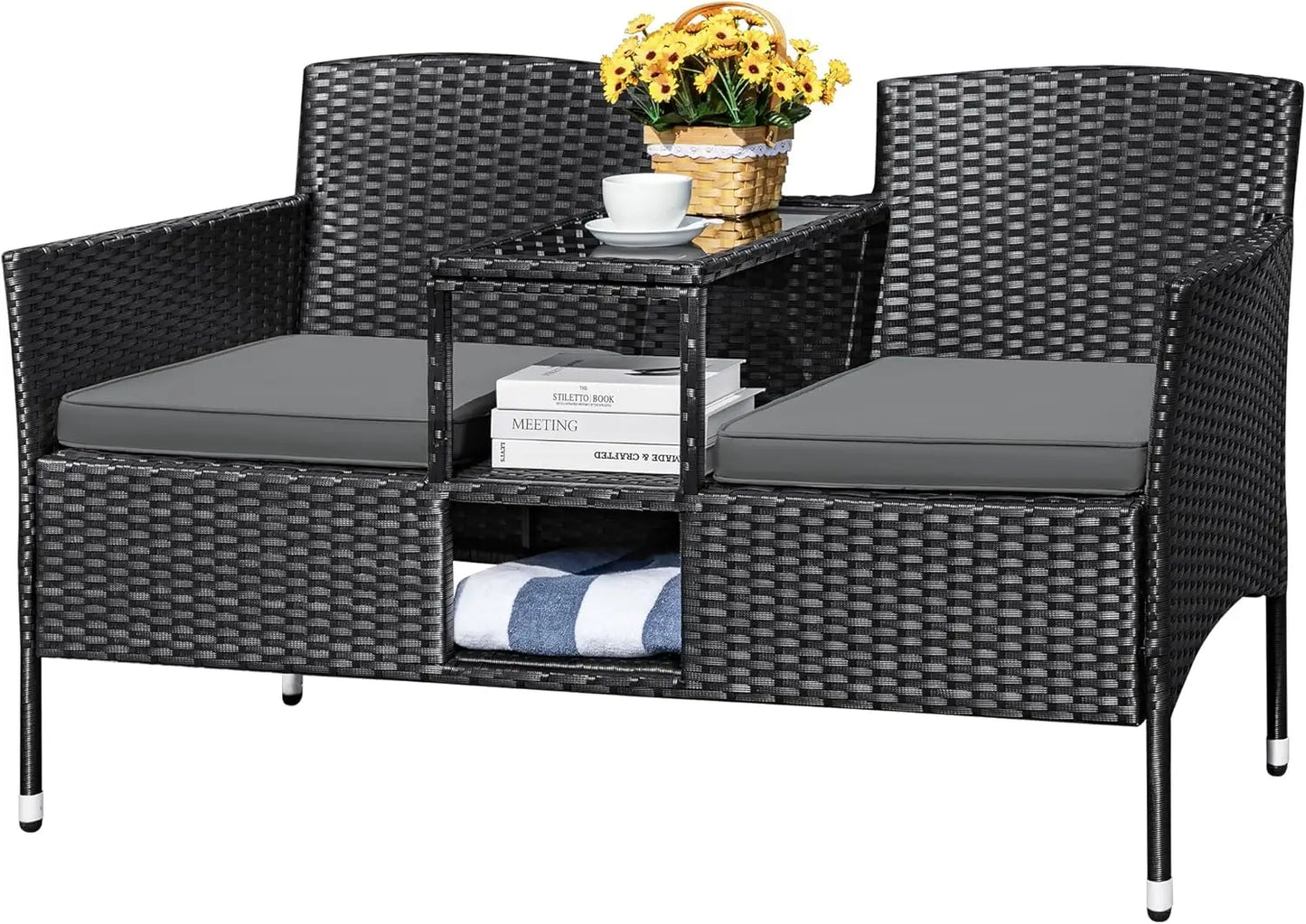 Outdoor Patio Loveseat Modern Rattan Conversation Set Cushions