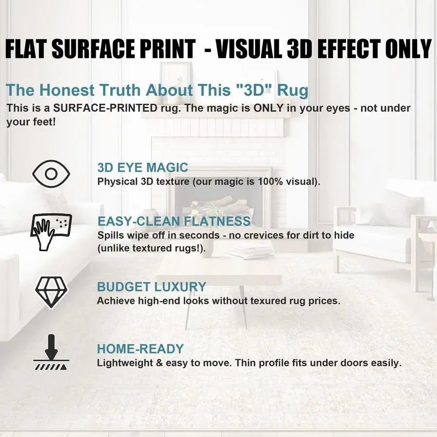 Machine Washable Wool Area Rug For Living Room NonSlip Backing