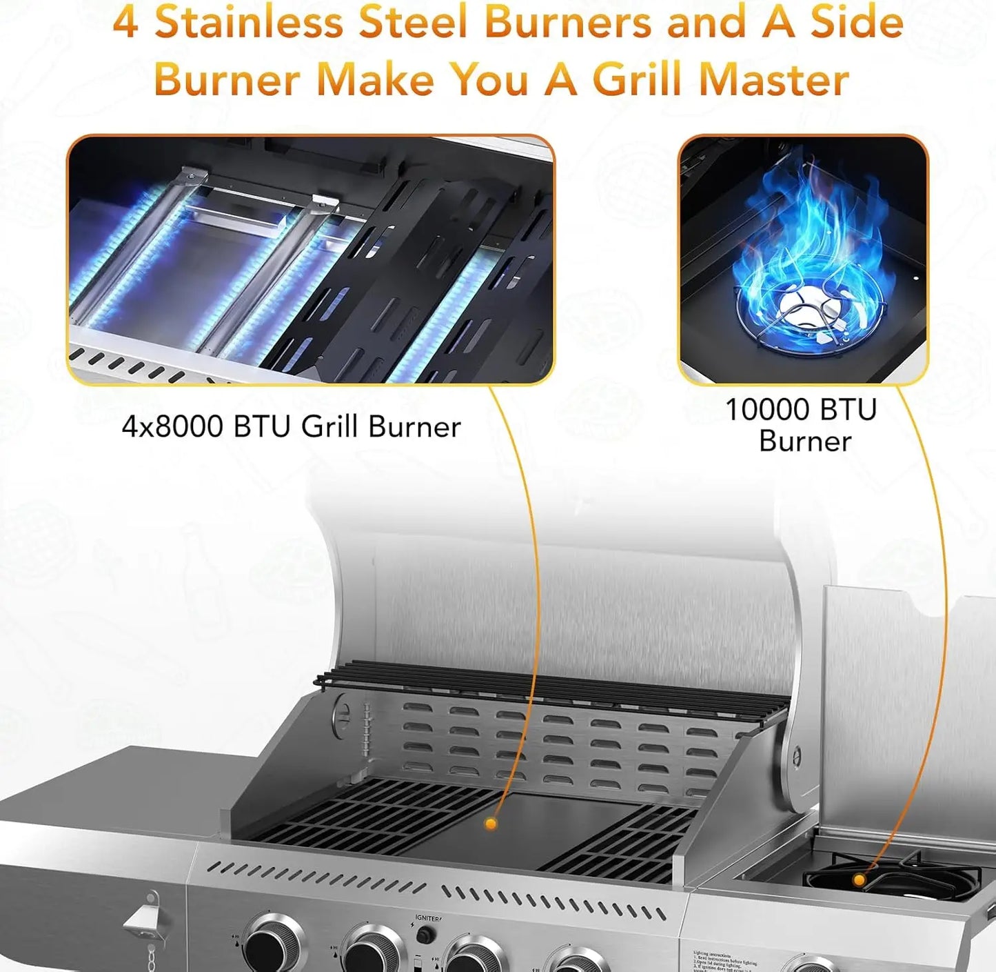 Heavy-Duty Stainless Steel 4-Burner Propane Gas Grill 42000 BTU