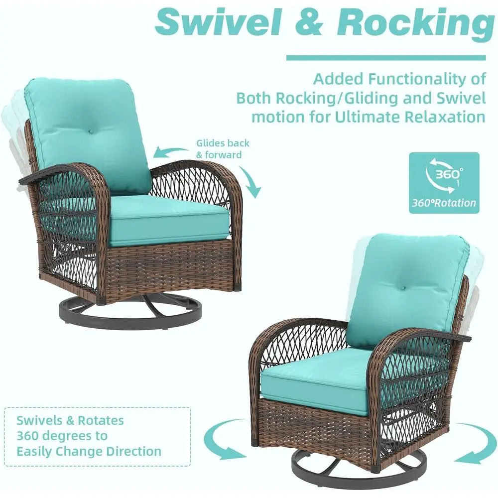 Outdoor Patio Furniture Set With Swivel Rockers Wicker Cushions Glass Table