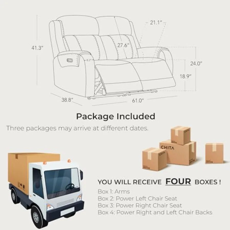 Leather Dual Motor Power Recliner Loveseat Wall Hugger USB Ports