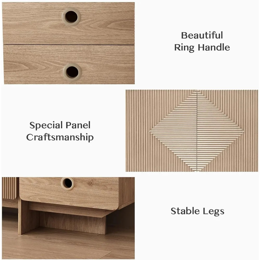 Fluted TV Stand Boho Modern Entertainment Center With Storage