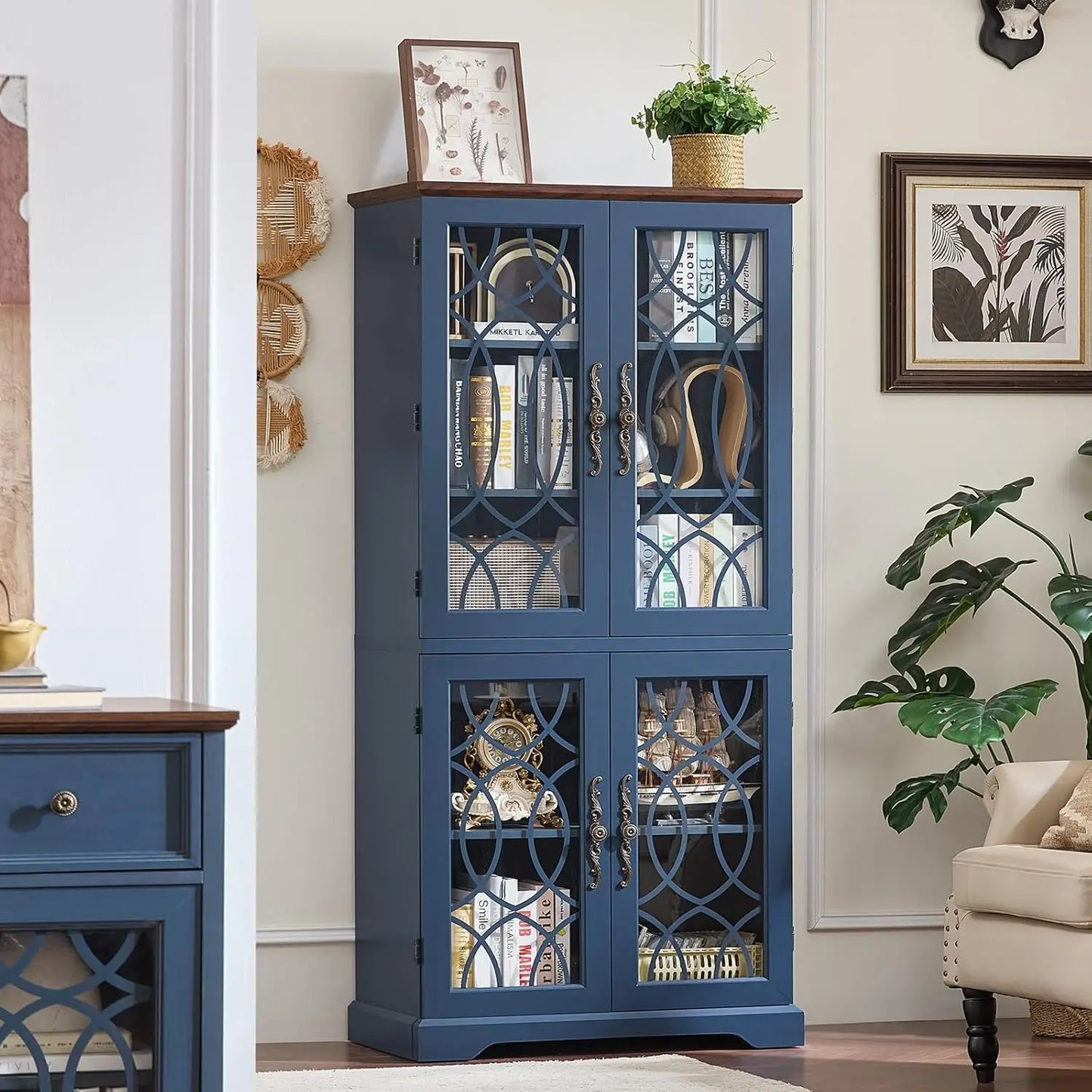 Kitchen Pantry Cabinet With Glass Doors And Adjustable Shelves
