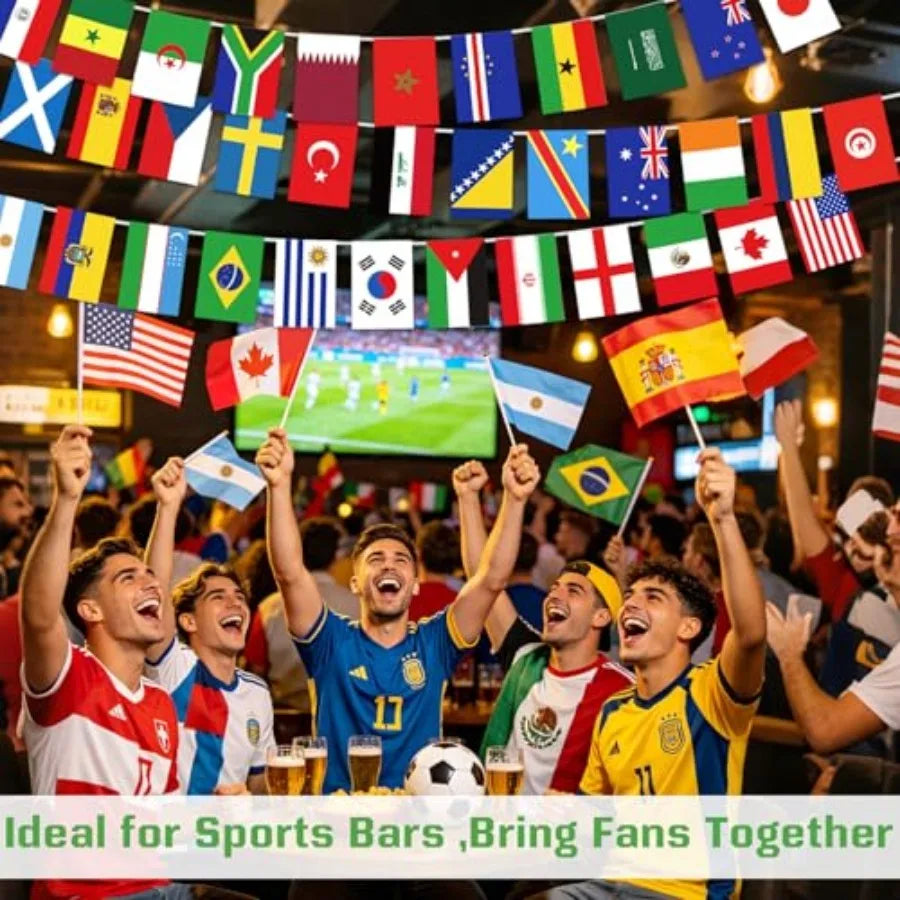 48 Countries Flags On Sticks And Banner For Soccer Party