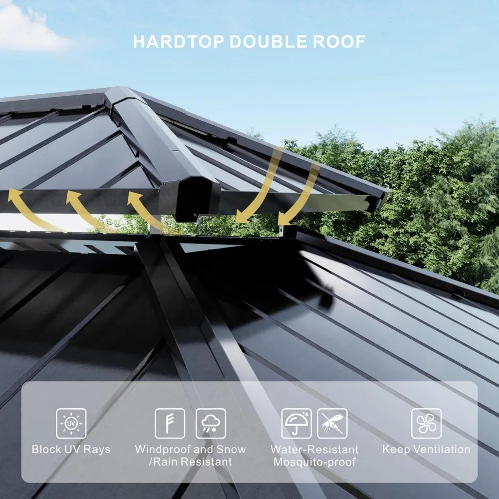 Hardtop Gazebo With Galvanized Steel Double Roof And Aluminum Frame