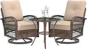 Outdoor 3 Piece Wicker Patio Set With Swivel Rocker Cushions