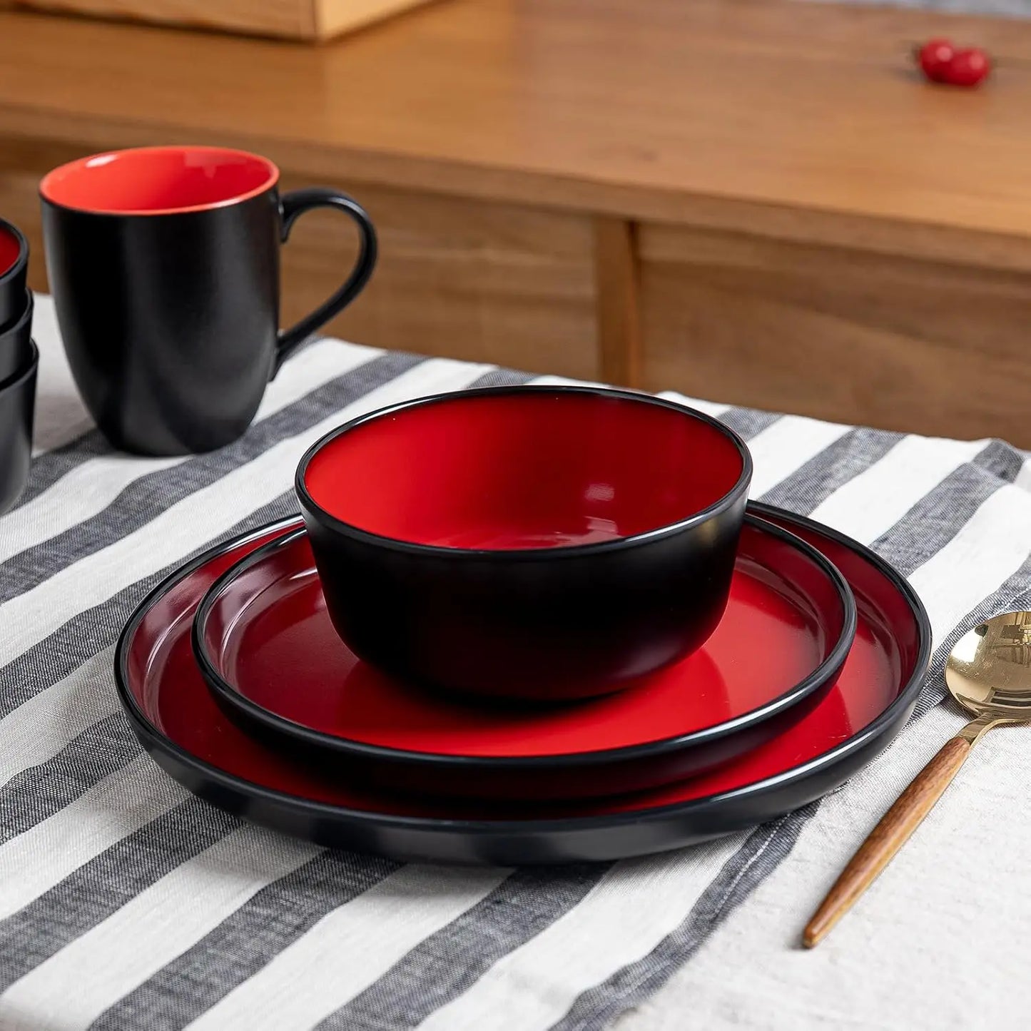 Melamine Modern Dinnerware Set Plates and Bowls for Four