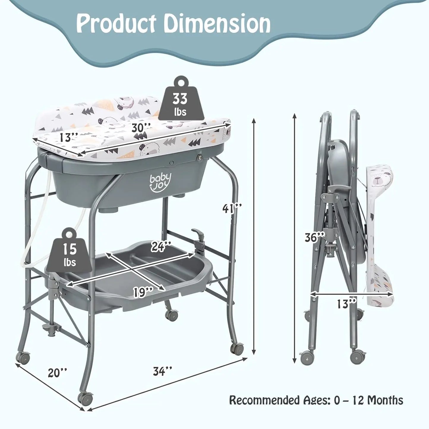 Baby Bathtub With Changing Table And Foldable Diaper Station Portable