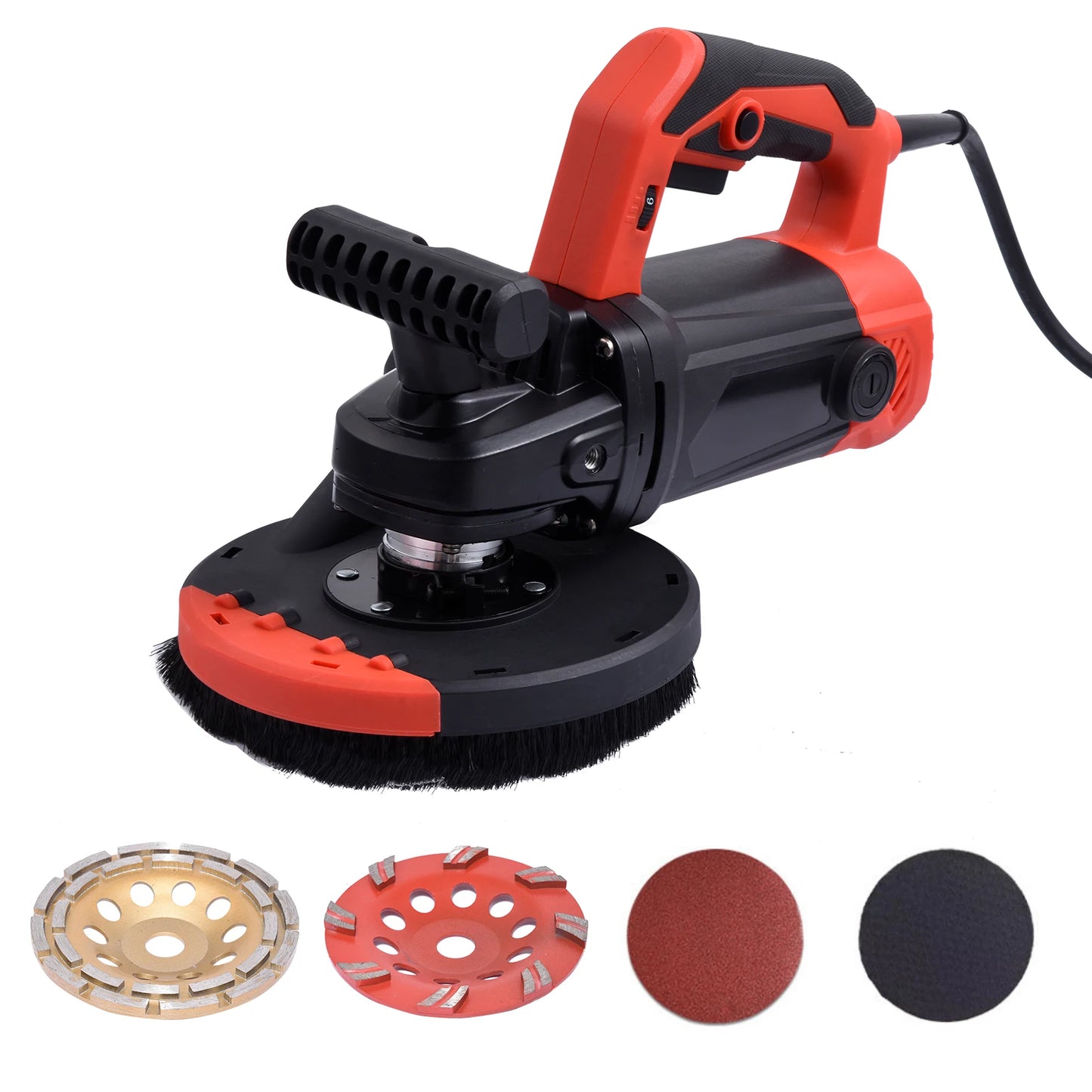 Concrete Grinder With Dust Shroud And Double Grip Electric Angle Kit
