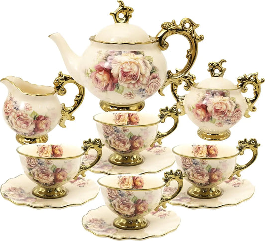 Floral Vintage Porcelain Tea Set British Style Service For Weddings