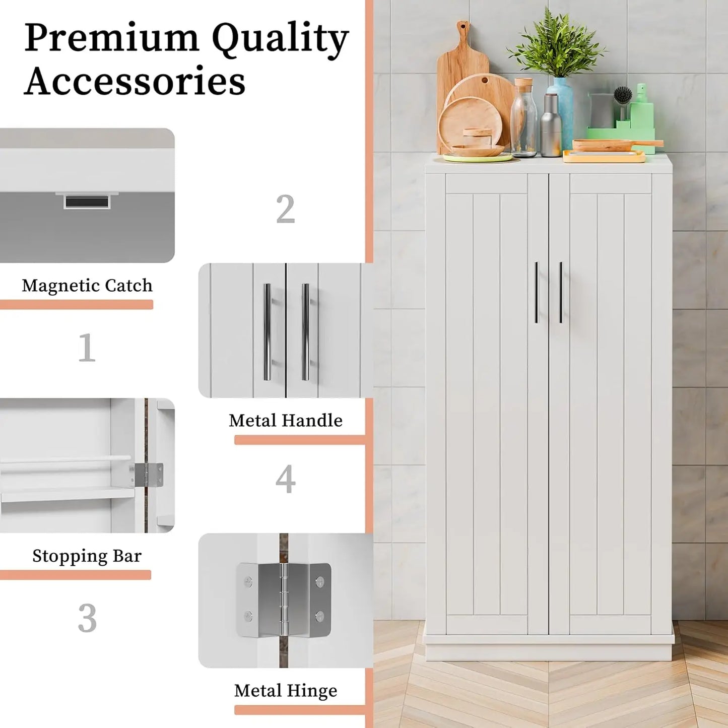 Solid Wood Kitchen Pantry Cabinet With Doors Modern Freestanding Storage