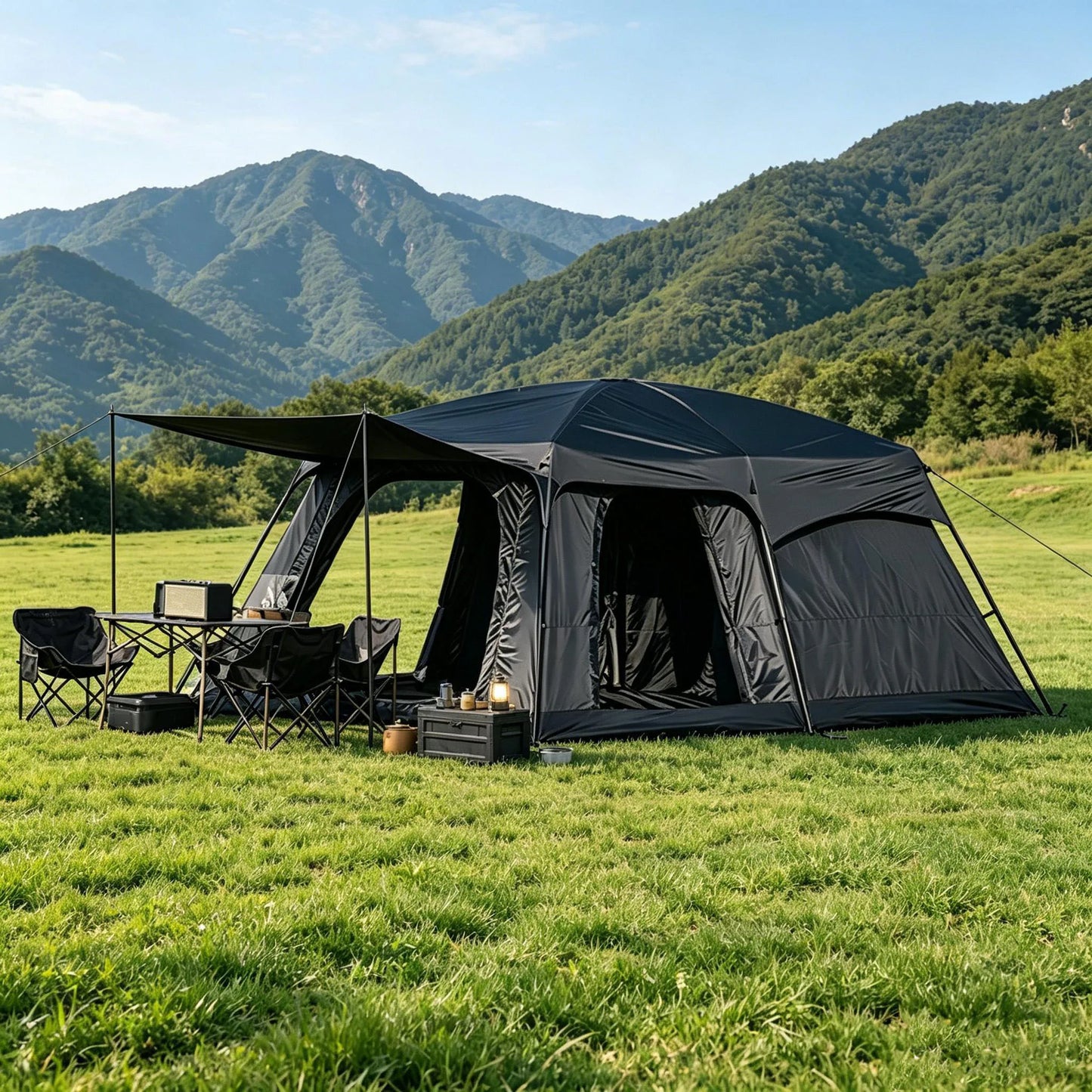 Family Outdoor Camping Tent With Extendable Canopy Waterproof Mosquito Proof