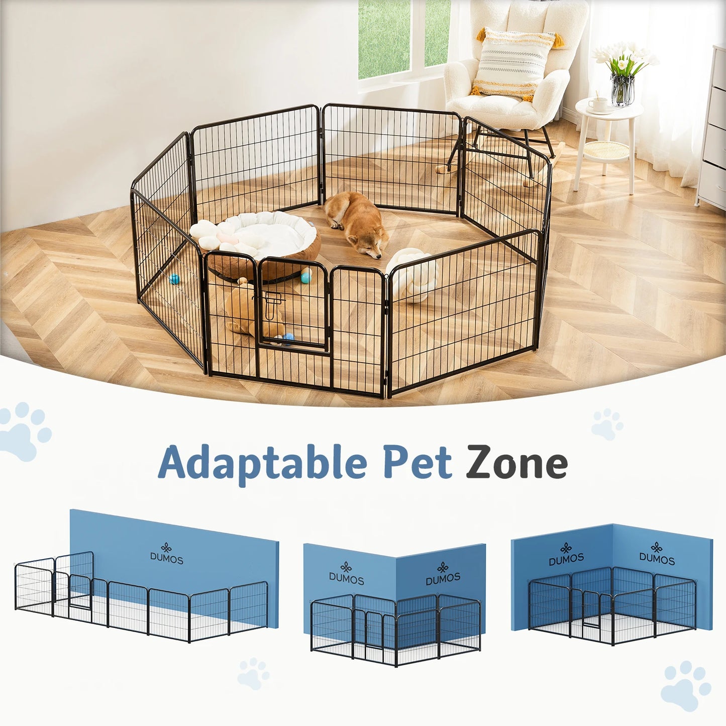 JHK Metal Dog Playpen 8 Panel Fence For Indoor Outdoor Use