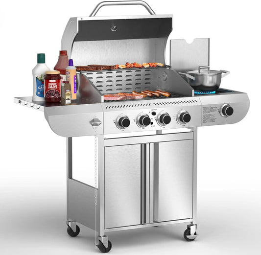 Heavy-Duty Stainless Steel 4-Burner Propane Gas Grill 42000 BTU