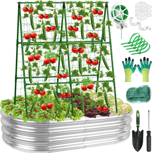 Galvanized Raised Garden Bed With A Frame Trellis Climbing Plants