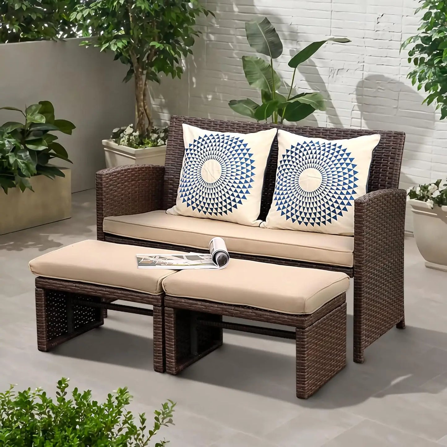 Outdoor Loveseat Patio Furniture Set In All Weather Wicker