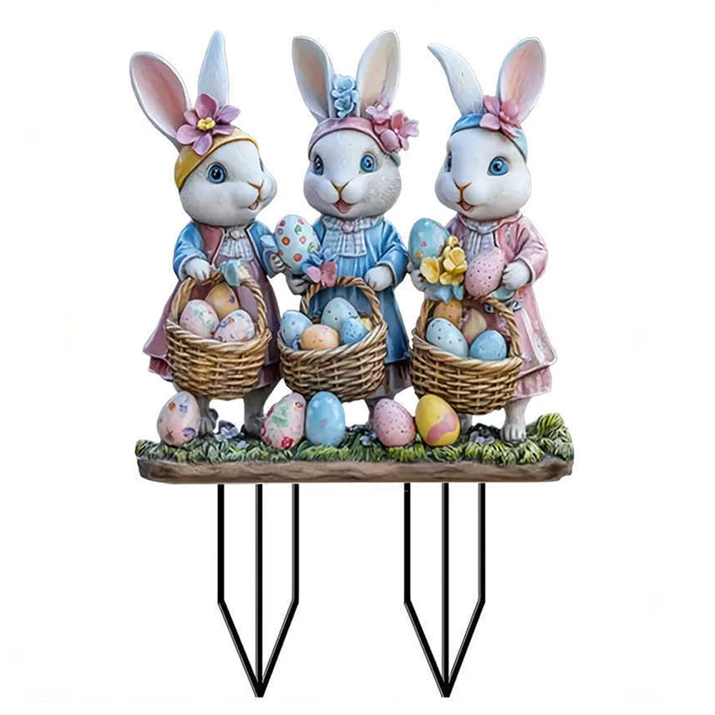 Shunmaii Easter Bunny Garden Stake Acrylic 2D Rabbit Sign