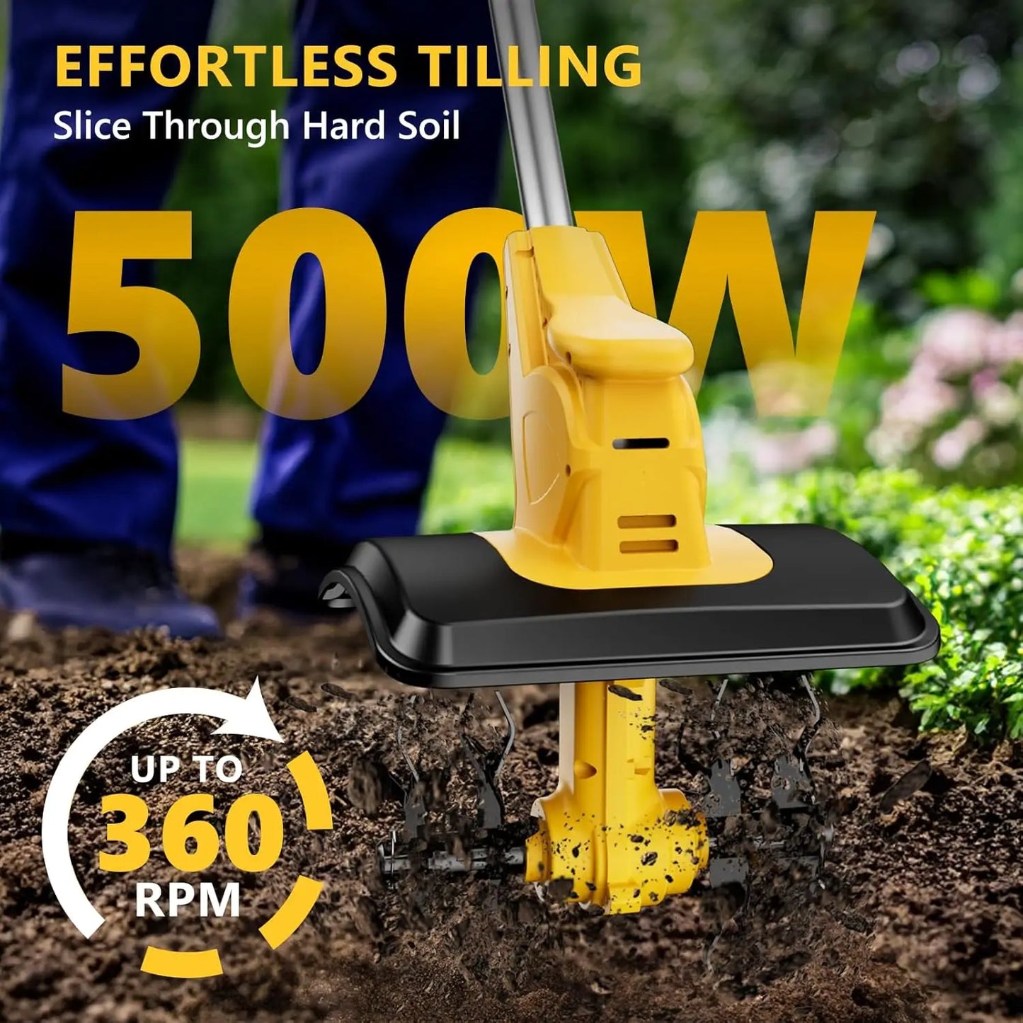 21V Cordless Garden Tiller With 2 Batteries And Fast Charger