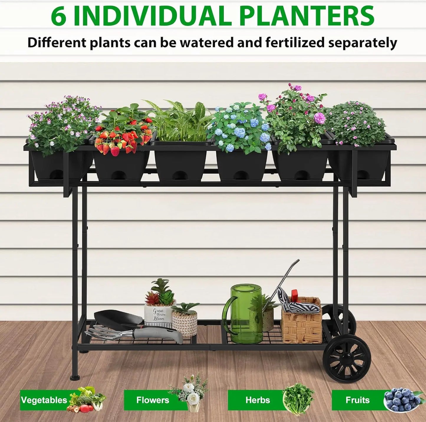 Raised Garden Bed With Wheels Storage Shelf For Vegetables Herbs