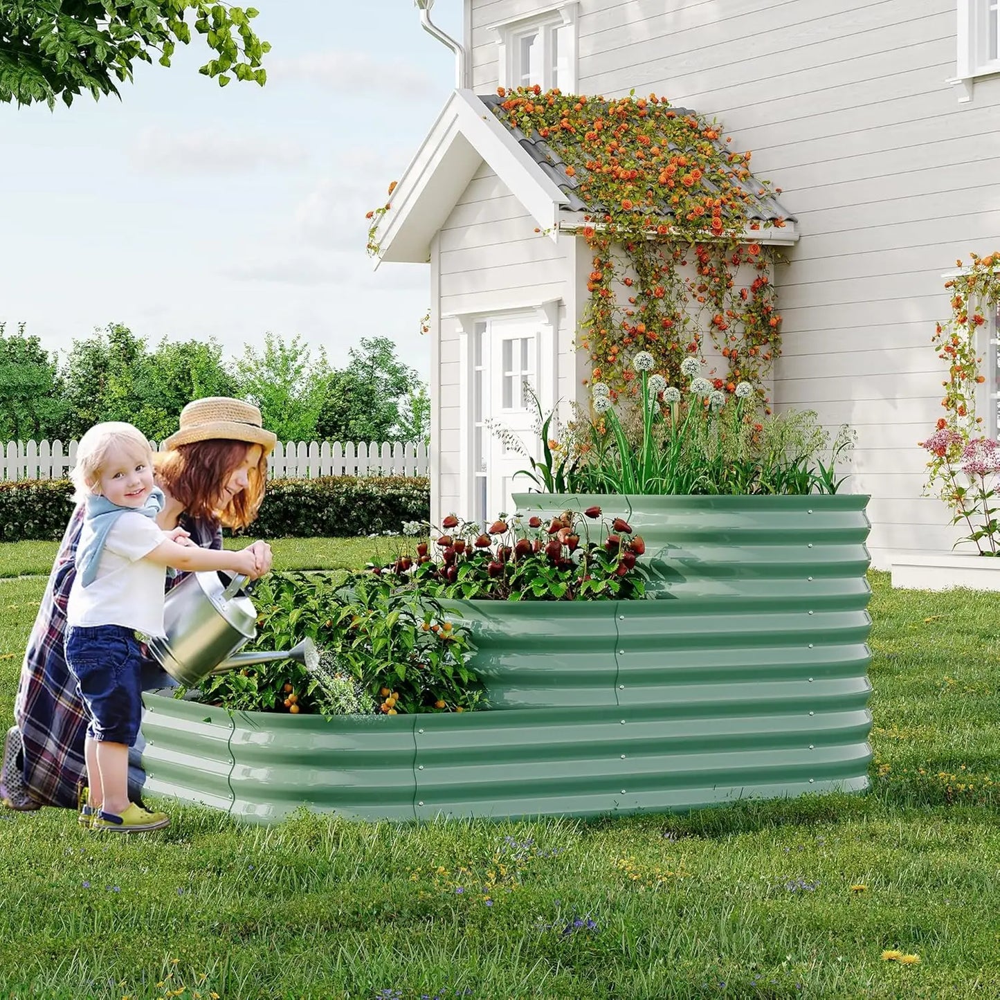 NONEM Galvanized Raised Garden Bed for Outdoor Planting and Vegetables