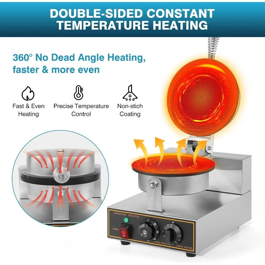 XMSJ Commercial Waffle Cone Maker Machine Stainless Steel 110V 1200W