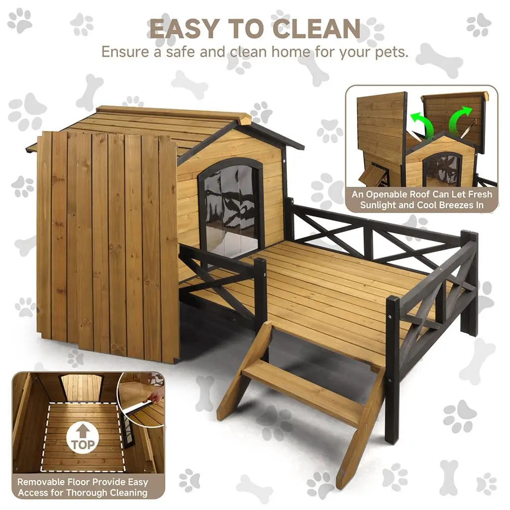 Weatherproof Elevated Outdoor Dog House With Porch Deck
