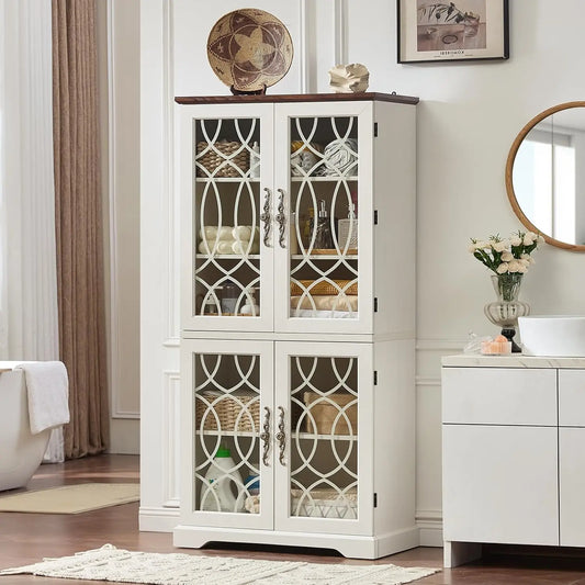 Kitchen Pantry Cabinet Glass Doors With Adjustable Shelves