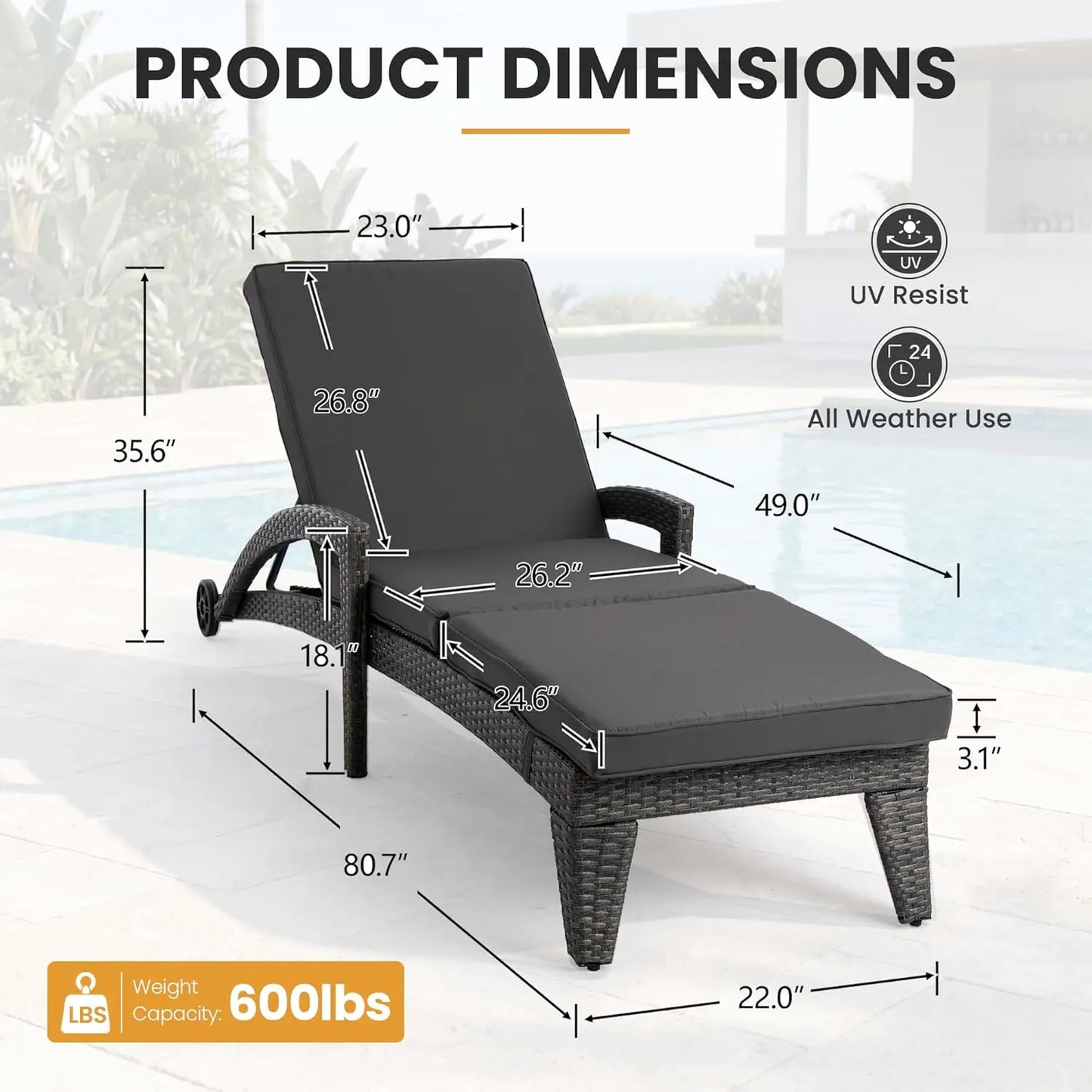 Adjustable Upholstered Chaise Lounge Set With Wicker Reclining Chairs