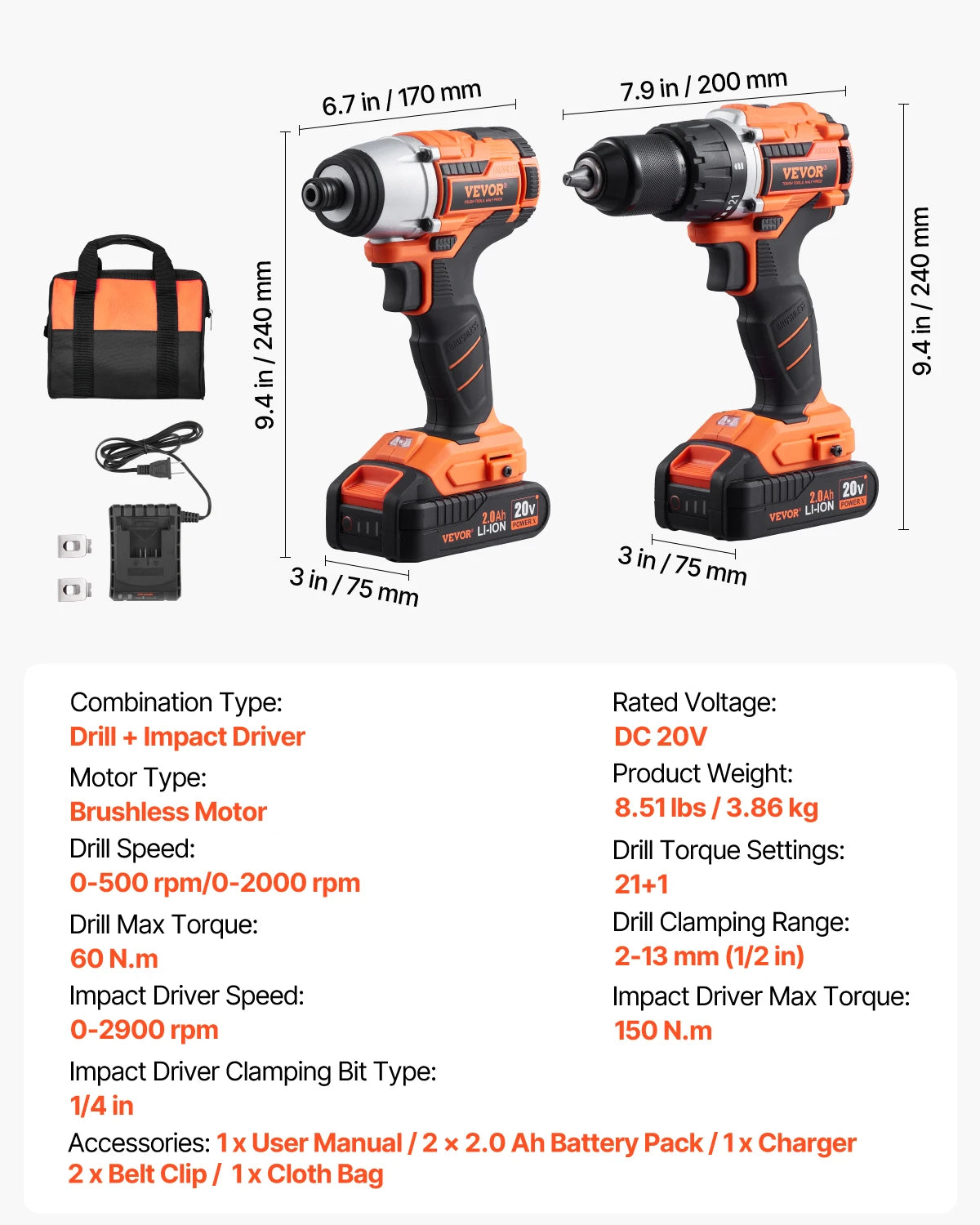 SucceBuy Cordless 2-Tool Drill and Impact Driver Combo Kit