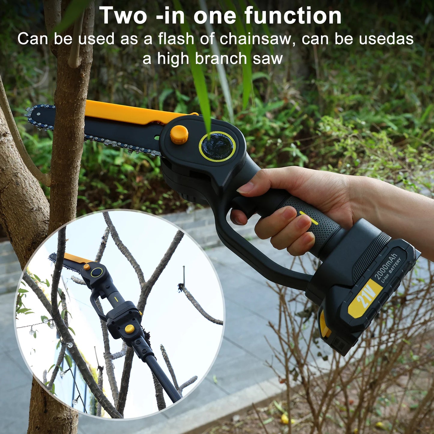 Micborve 2 In 1 Cordless Pole Saw And Mini Chainsaw With 2x 2Ah Battery