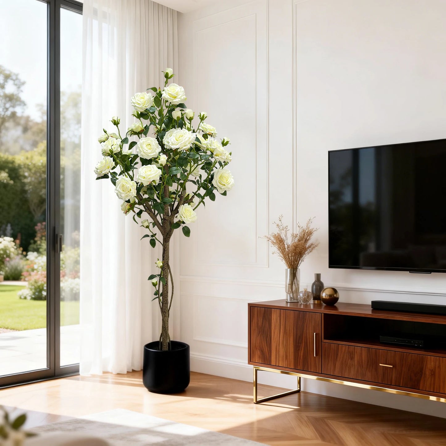 HiMISSCN Faux Flower Tree With Artificial Roses For Indoor Decor