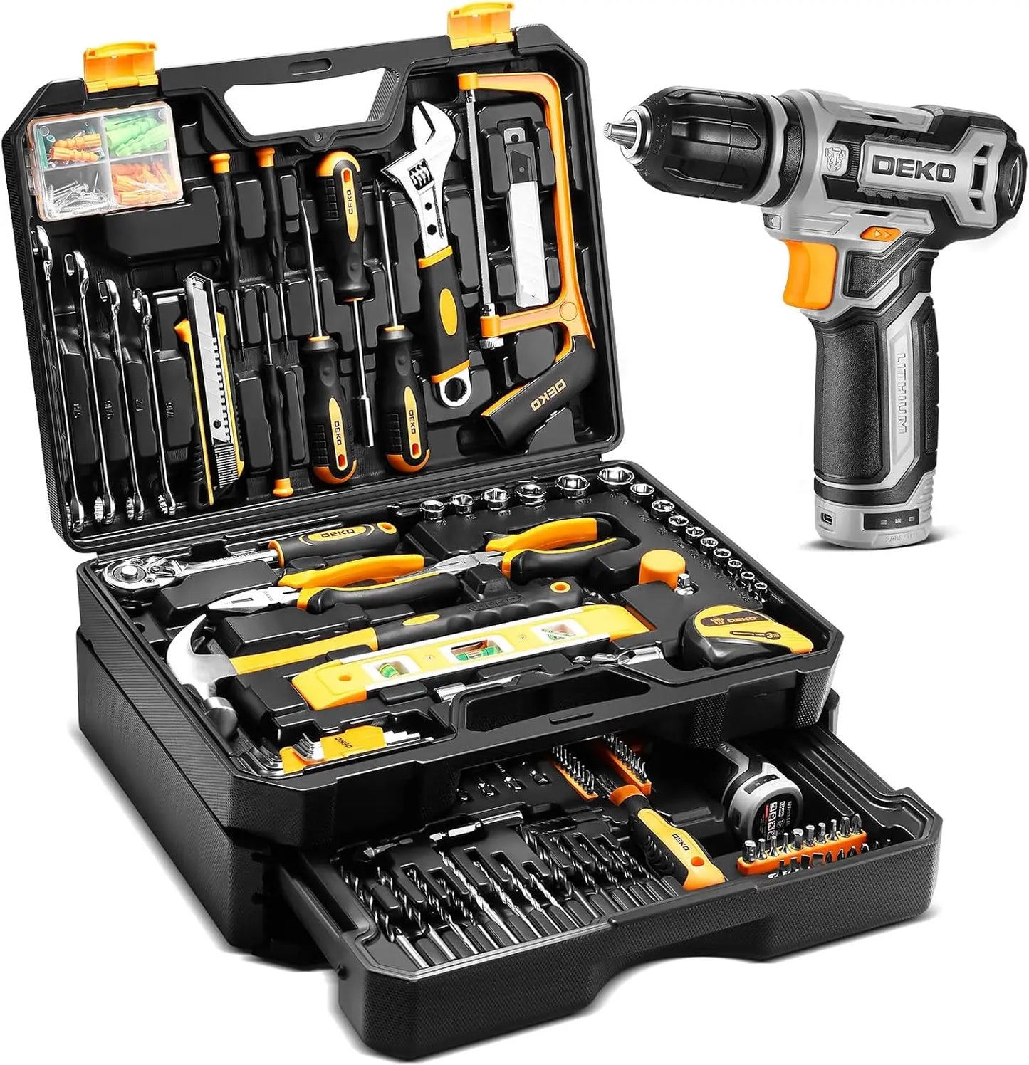 DEKODIY 12V Cordless Drill Tool Set With Toolbox Organizer Case