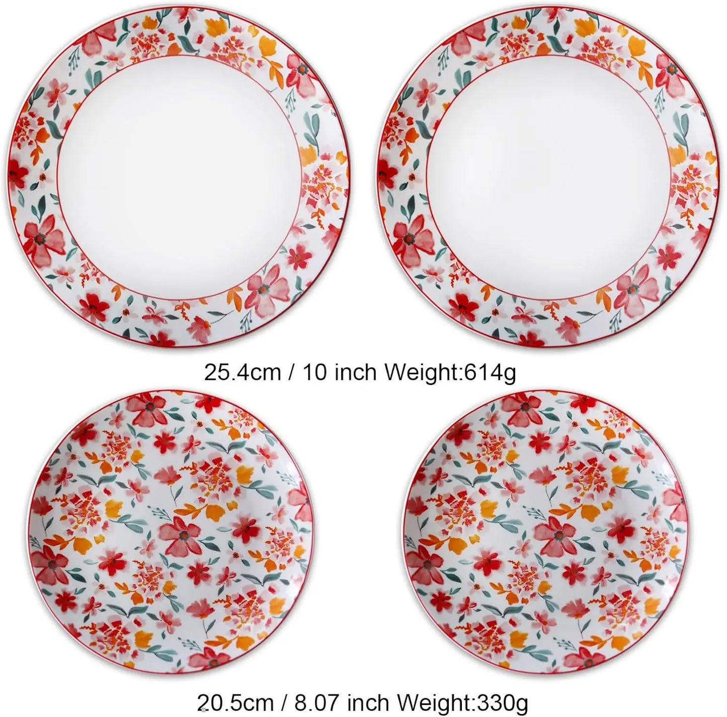 Porcelain Floral Dinner Plates Set Of 4 For Everyday Dining