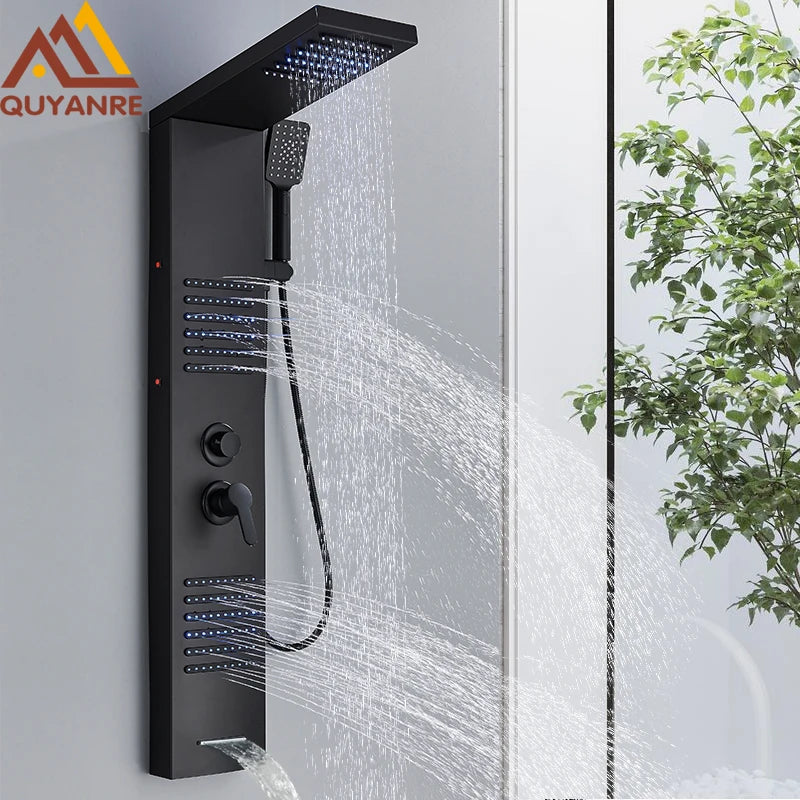 Quyanre LED Shower Panel Tower System Rainfall Massage Spa Bath Faucet