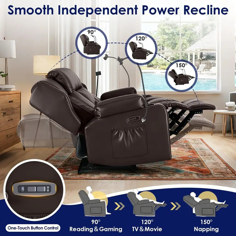Power Reclining Dual Loveseat Sofa PU Leather With USB Ports
