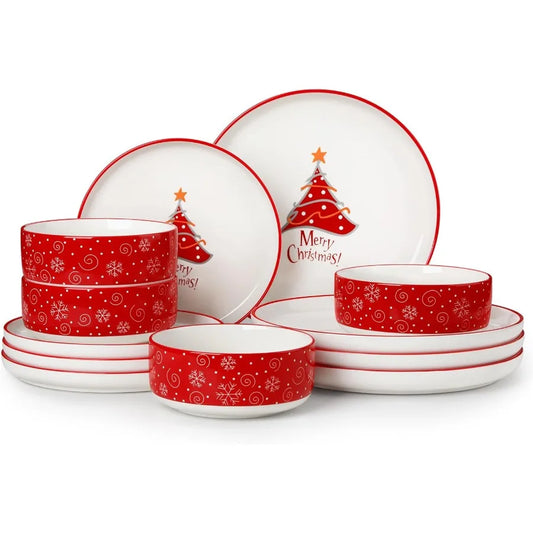 Christmas Porcelain Dinnerware Set For Four With Tree Design