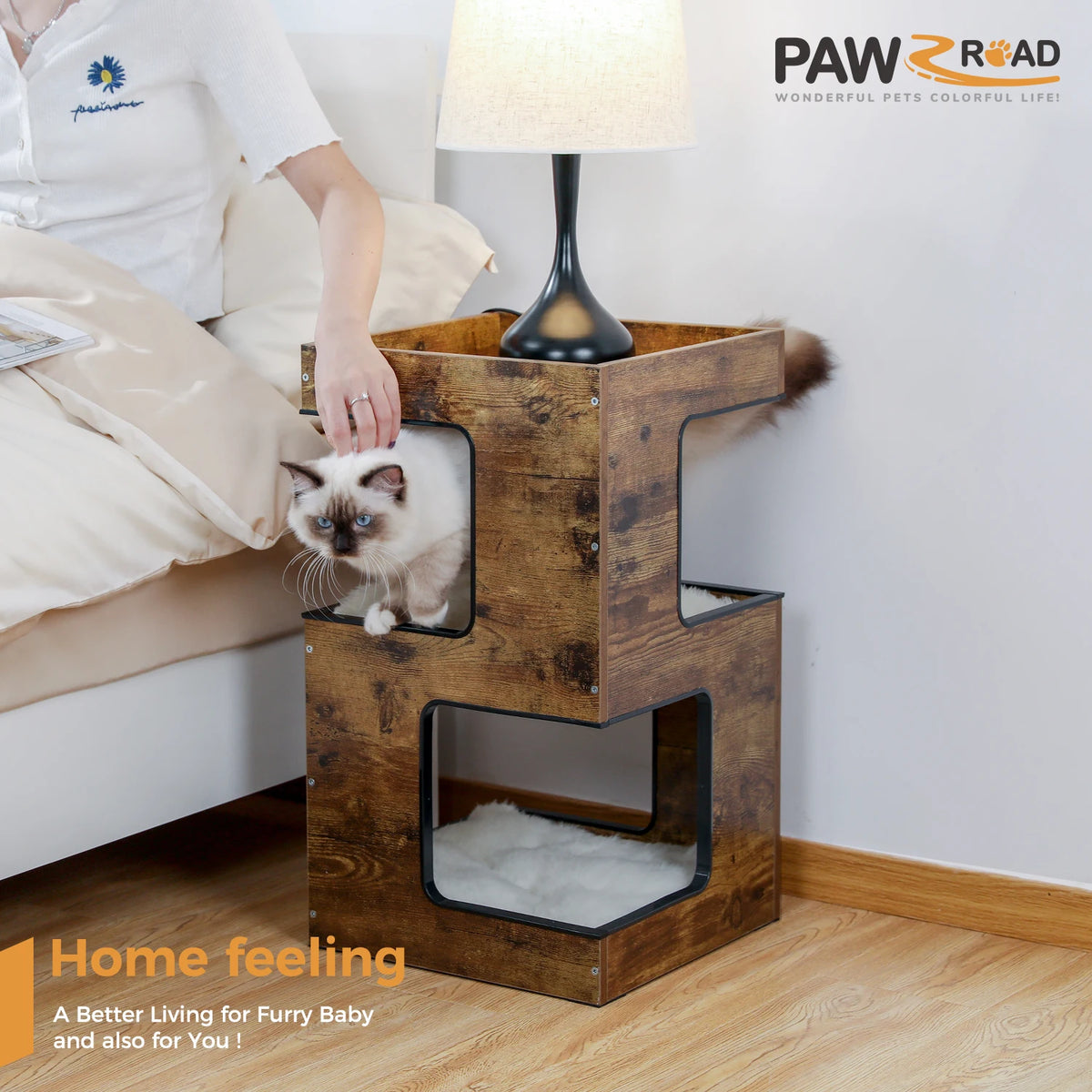 PAWZ Road Wooden Cat Condo Tower With Integrated Scratching Pad