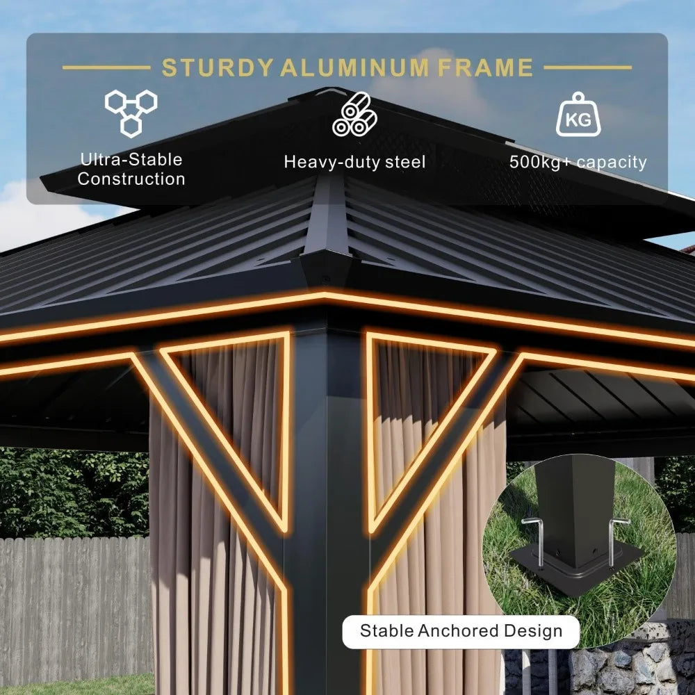 Hardtop Gazebo With Galvanized Steel Double Roof And Aluminum Frame