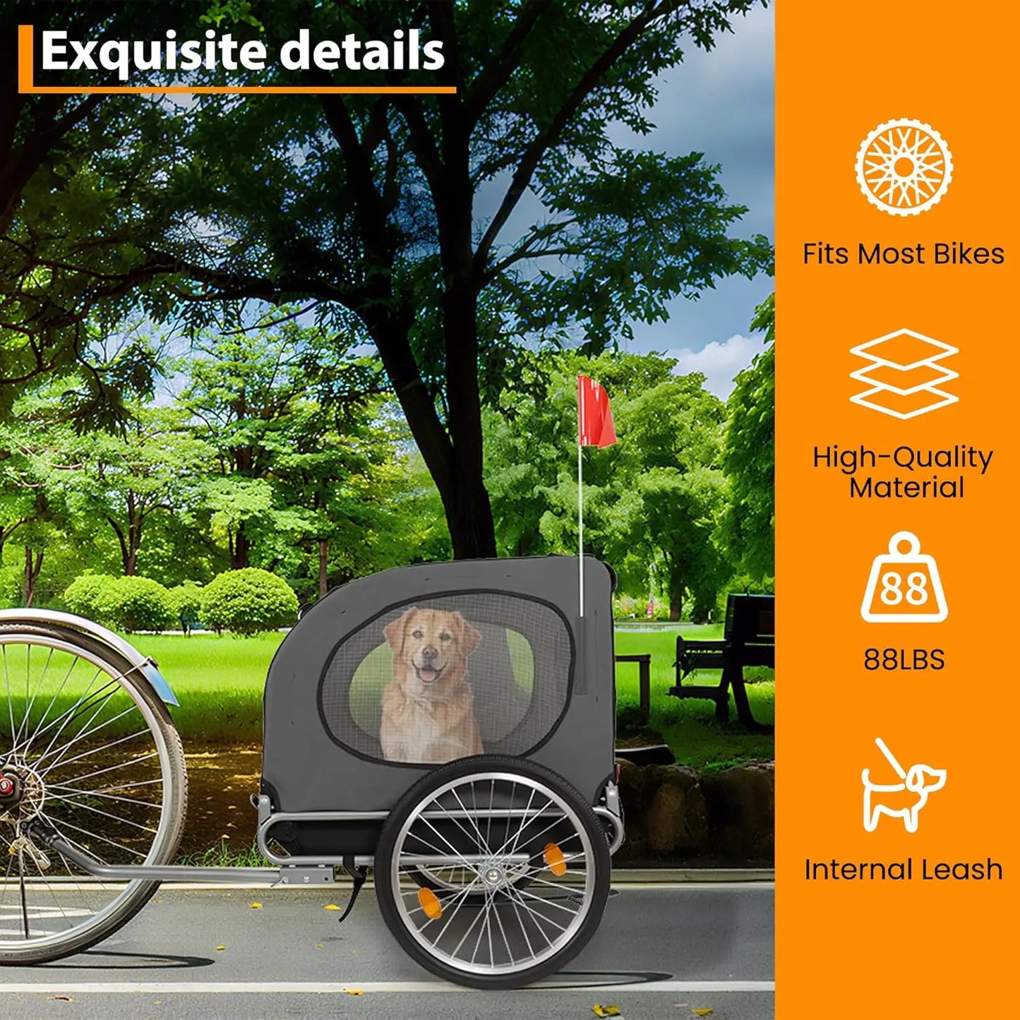 HiMISS Steel Dog Bike Trailer With Universal Coupler Water Resistant
