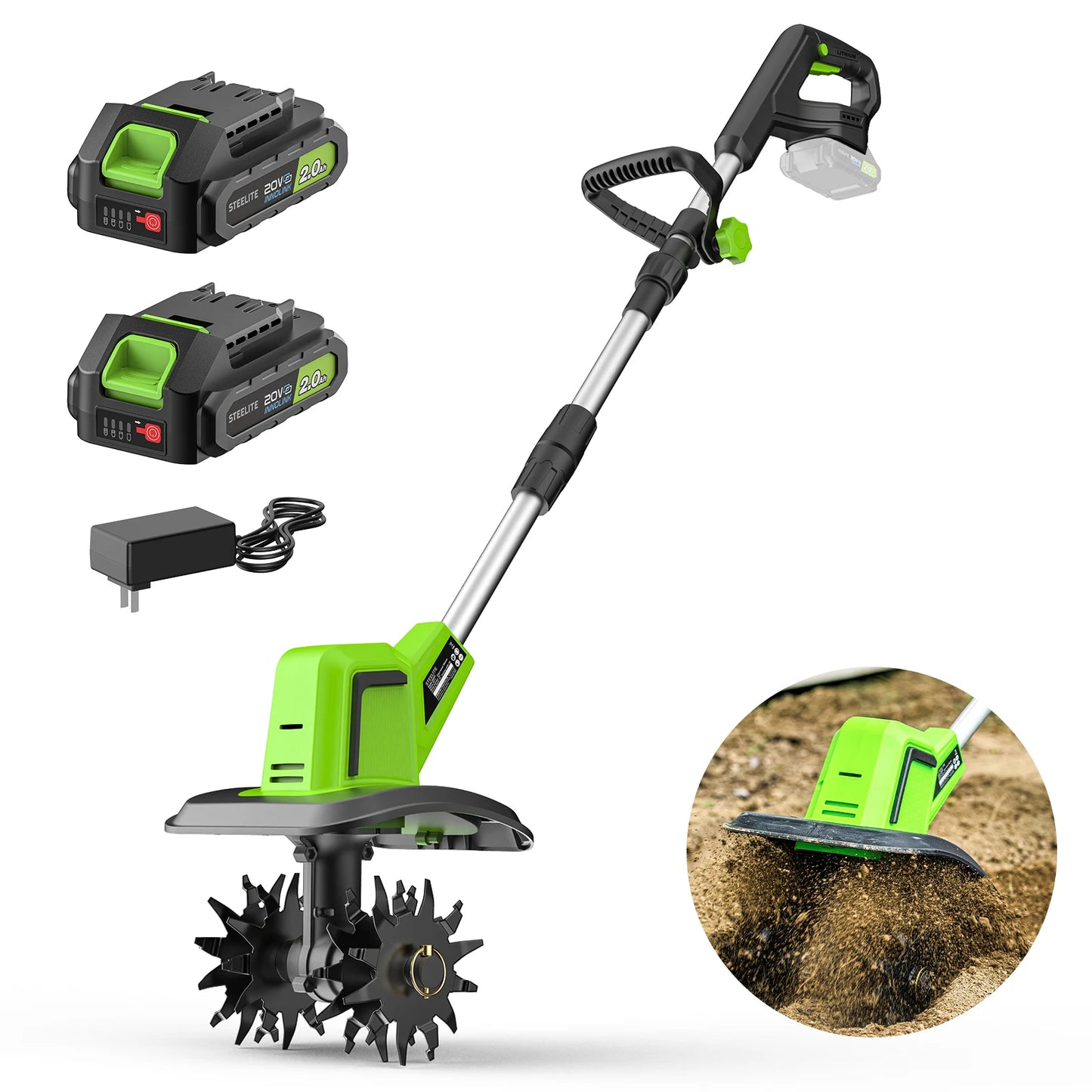 Deli 21V Cordless Tiller Cultivator With Battery And Charger