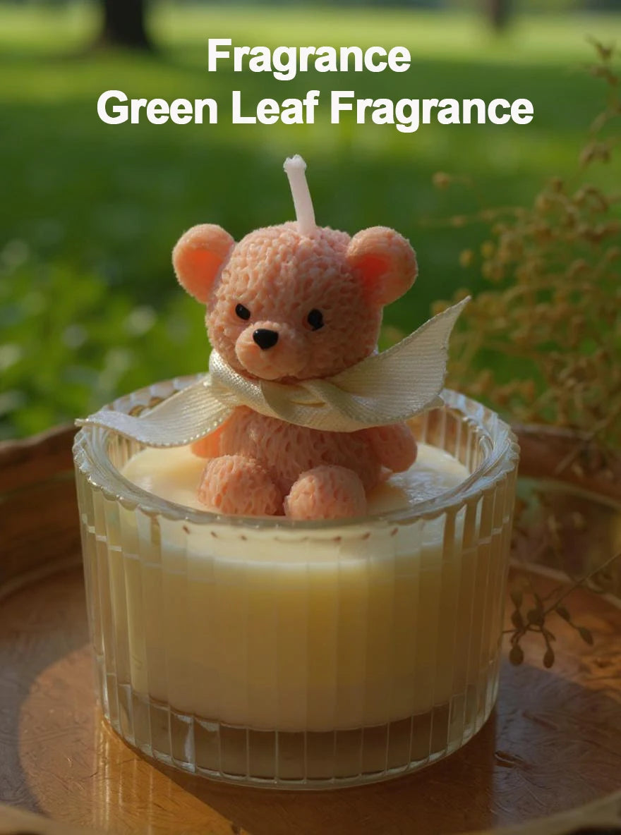 Scented Luxury Teddy Bear Soy Candle Glass Jar With Ribbon