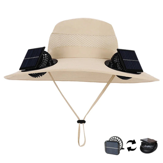 MOJOYCECN Solar Fan Hat With UV Protection Wide Brim Unisex