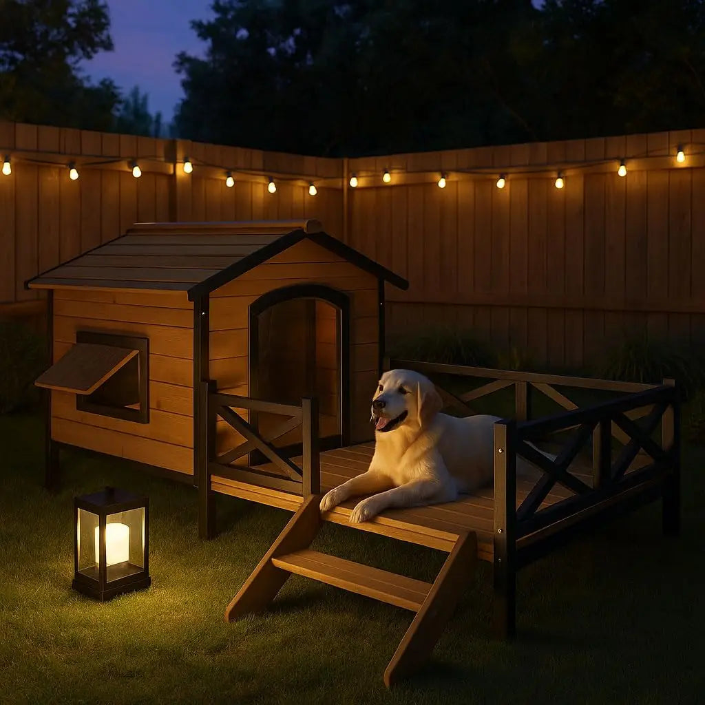 Weatherproof Elevated Outdoor Dog House With Porch Deck