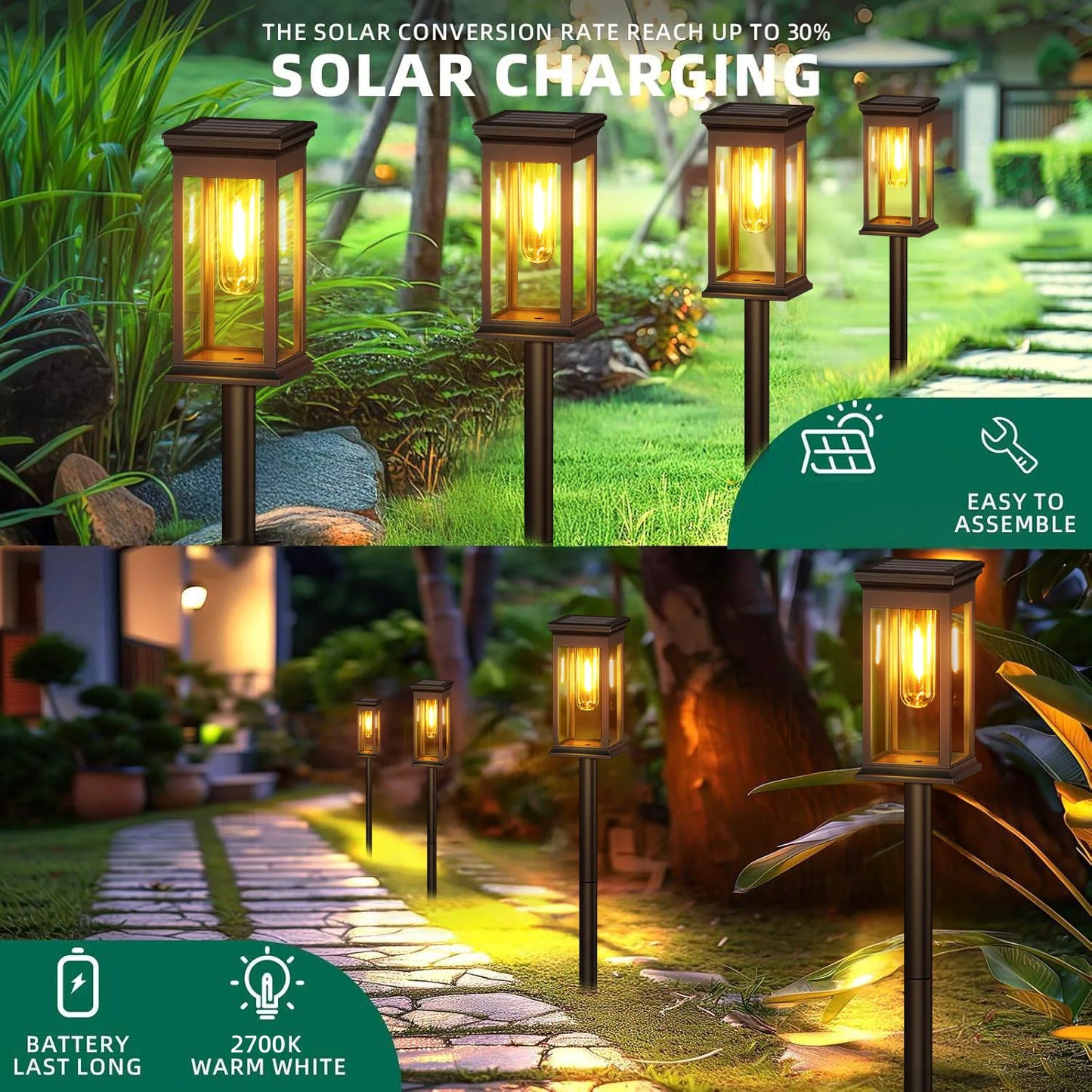 KPSTEK Solar Lights Pack Six Twelve LED Pathway For Yard