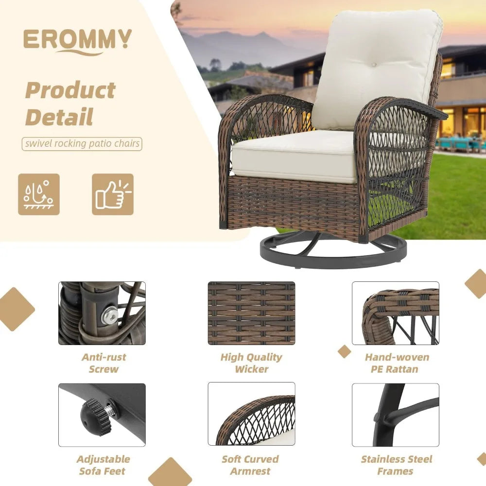 Outdoor 3 Piece Wicker Patio Set With Swivel Rocker Cushions