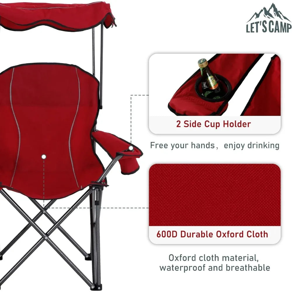 Lets Camp Shade Canopy Folding Chair Recliner for Outdoor Use