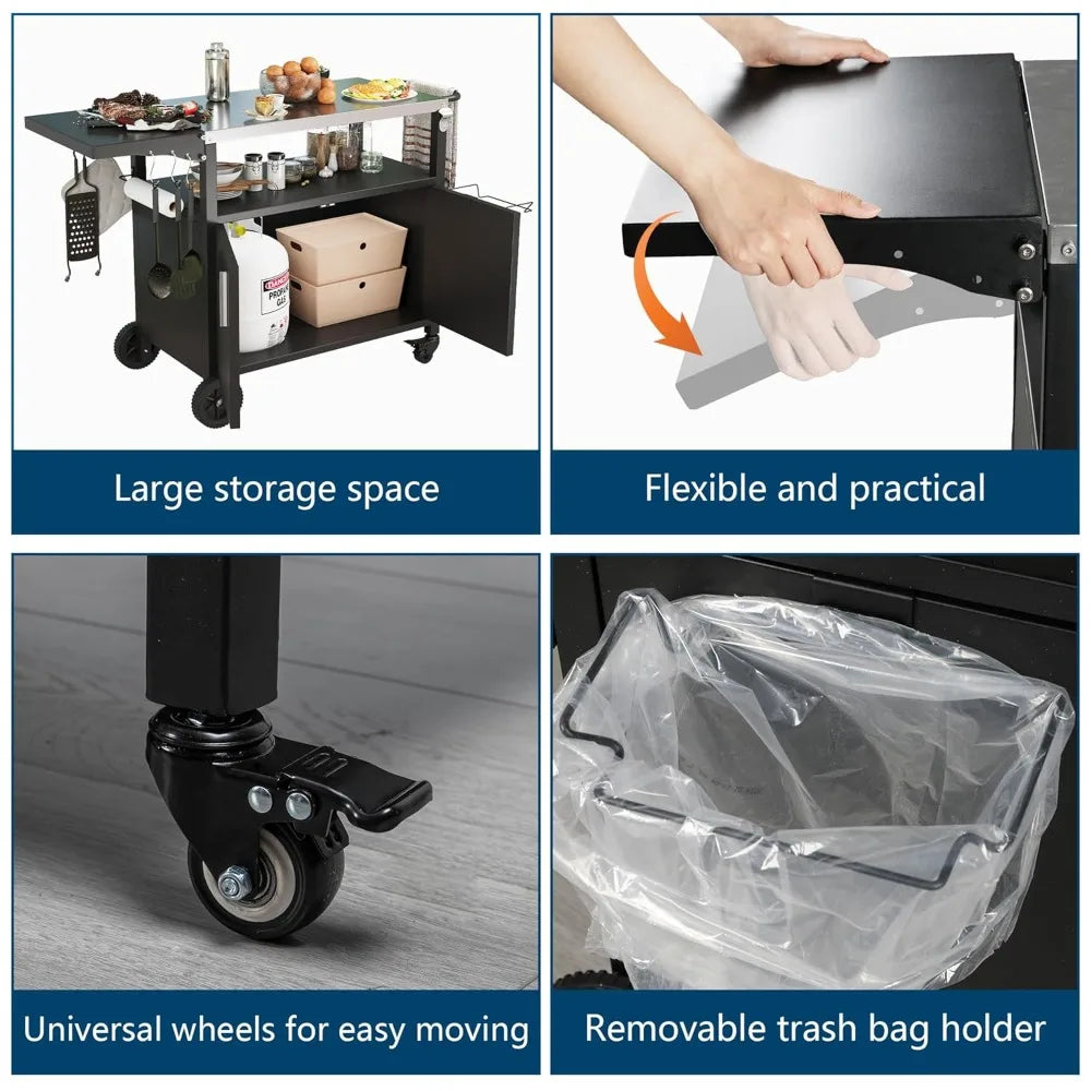 Outdoor Grill Cart With Storage And Wheels For Patio Barbecue