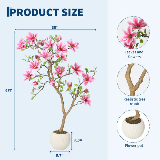HiMISSCN Lifelike Magnolia Tree Home Decor Silk Plant In Pot