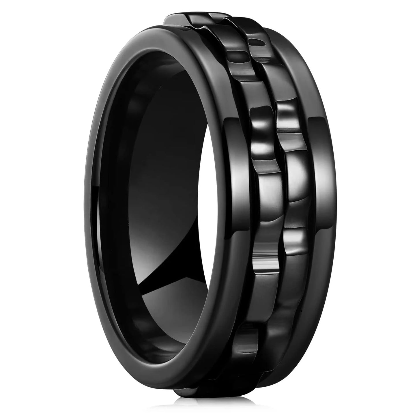 Rotating Titanium Steel Fidget Ring Chain Spinner For Men Rocker Jewelry
